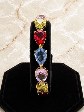 Gold Multicolor Crystal Tennis Bracelet 7-8”